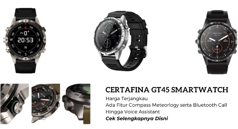 Certafina GT45, Smartwatch Murah Fitur Mantap Jiwa Pakai Compas dan Meteorlogy serta Bluetooth Call
