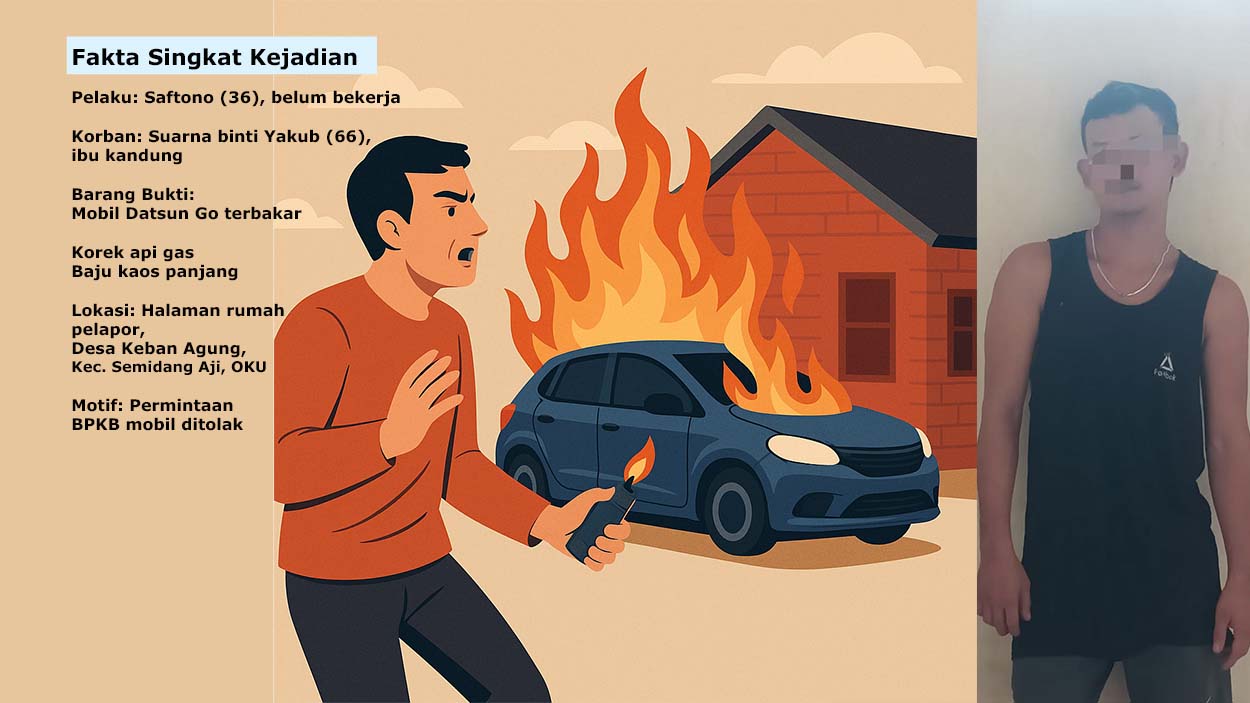 Gagal Dapat BPKB, Pria di OKU Nekat Bakar Mobil Ibu Kandung