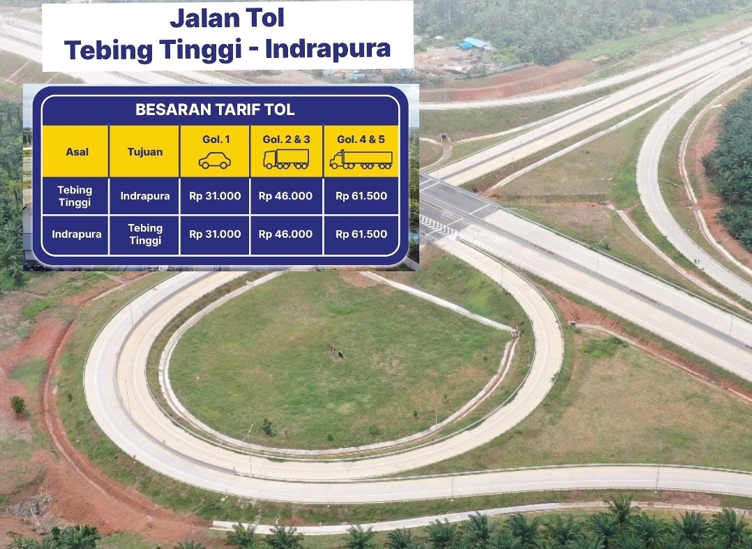 Jalan Tol Tebing Tinggi - Indrapura - Lima Puluh Segera Berlaku Tarif, Berikut Ini Daftarnya