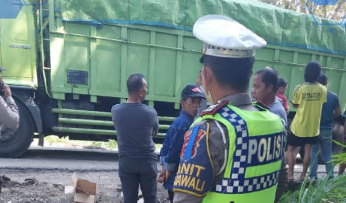 Truk Bermuatan Batubara Terperosok di OKU , Lalin Sempat Dibikin Macet Parah