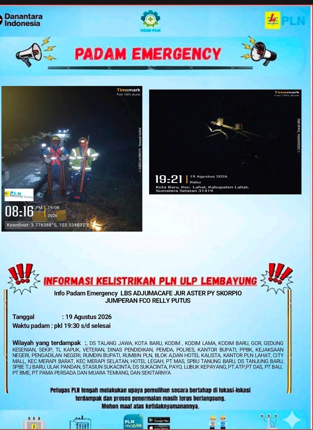 PLN ULP Lembayung Berjibaku Pulihkan Kondisi kelistrikan pelanggan