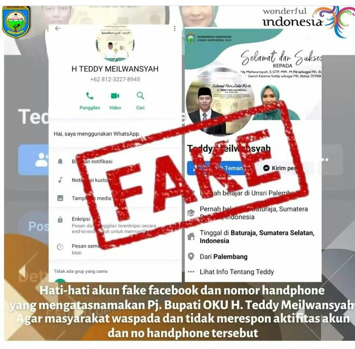 Awas Tertipu! Beredar Akun FB Palsu PJ Bupati OKU dan Istrinya, Begini Tanggapan Istri Bupati 