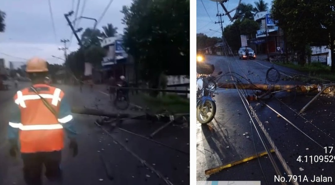 Tiang Listrik Roboh Ditabrak Truk, PLN Baturaja Pulihkan Aliran Listrik