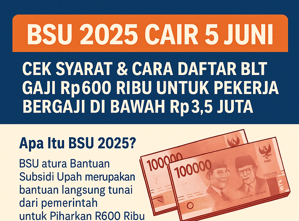 BSU 2025 Cair 5 Juni! Cek Syarat & Cara Daftar BLT Gaji Rp600 Ribu untuk Pekerja Bergaji di Bawah Rp3,5 Juta