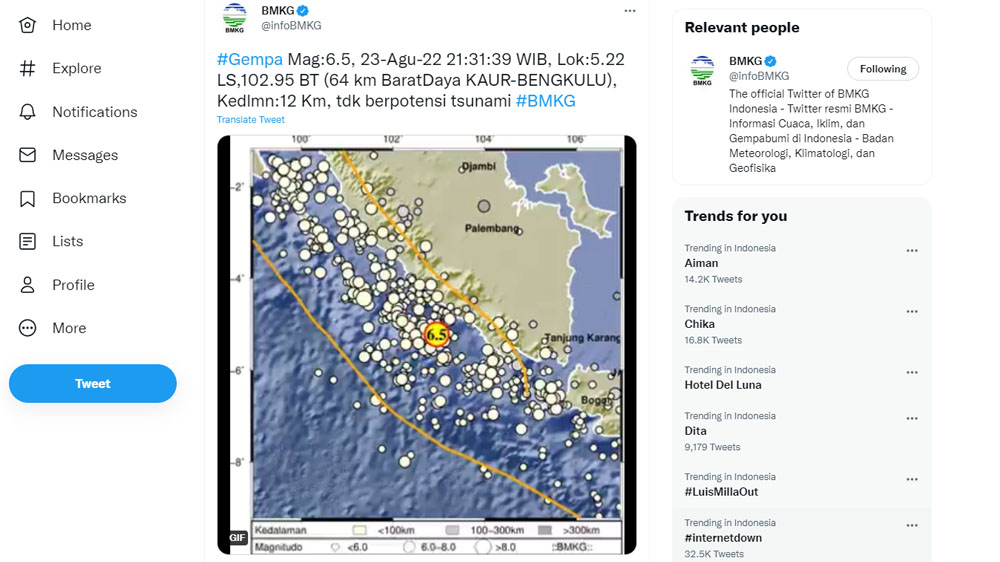 BREAKING NEWS: Gempa Bumi Guncang Bengkulu, Getaran Terasa hingga OKU Selatan