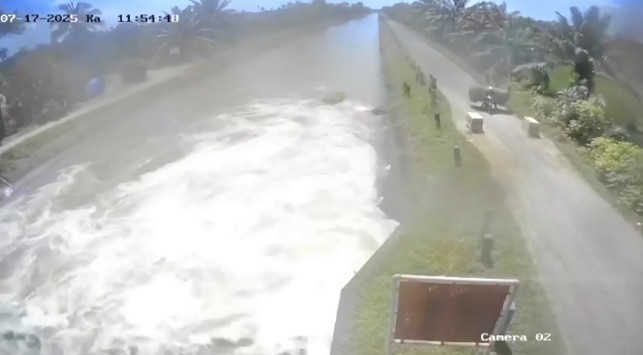Muatan Rumput Tersangkut Portal, Pengendara Sepeda Motor Terjun ke Irisigasi