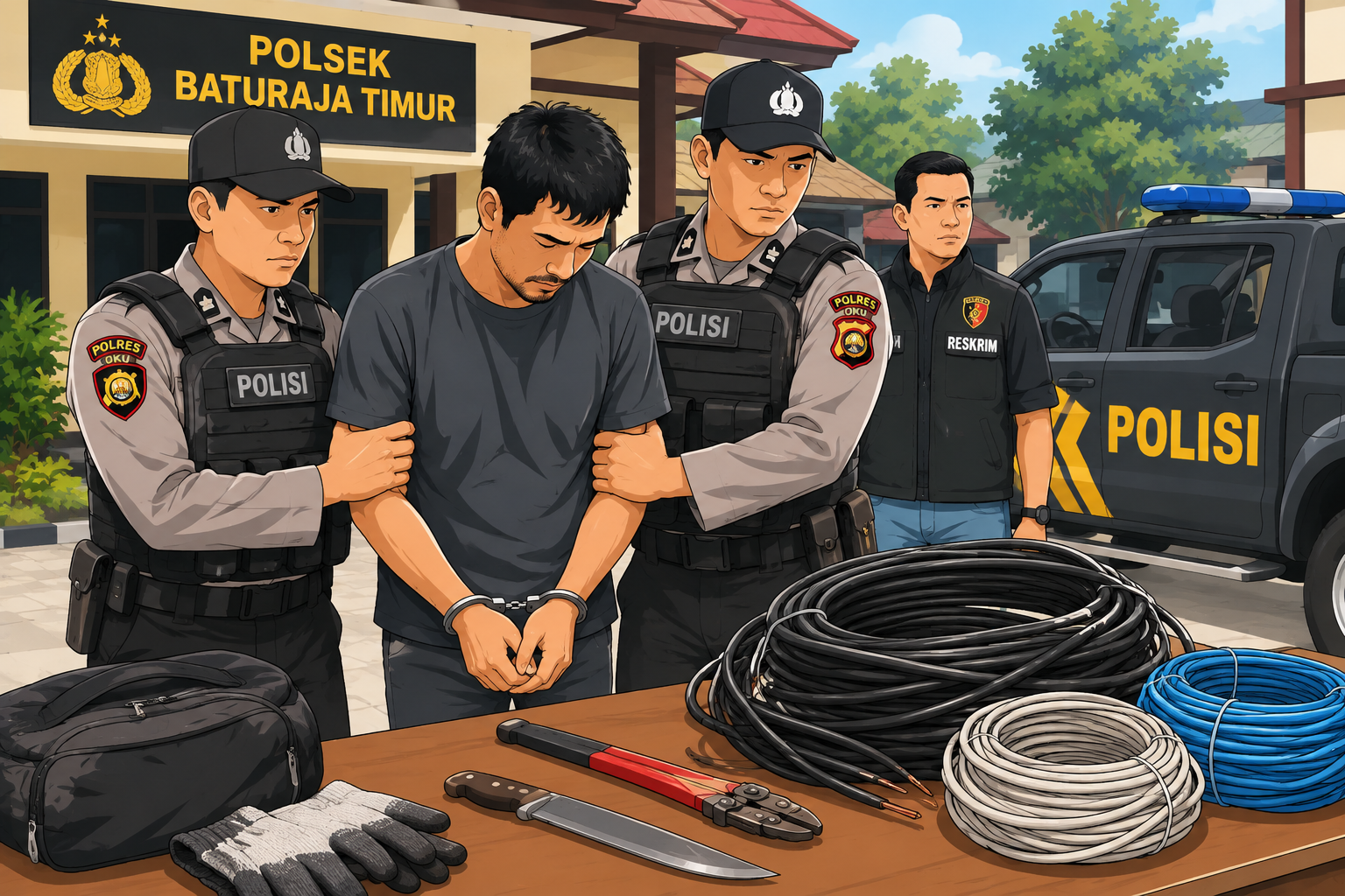 Diduga Curi Kabel Lampu Jalan dan CCTV, Pria di OKU Diamankan Polisi