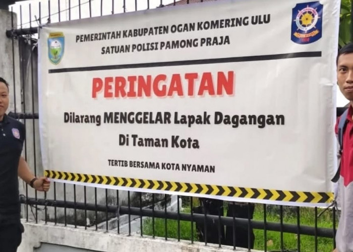 Satpol PP OKU Tertibkan Pedagang di Taman Kota Saat Car Free Day 