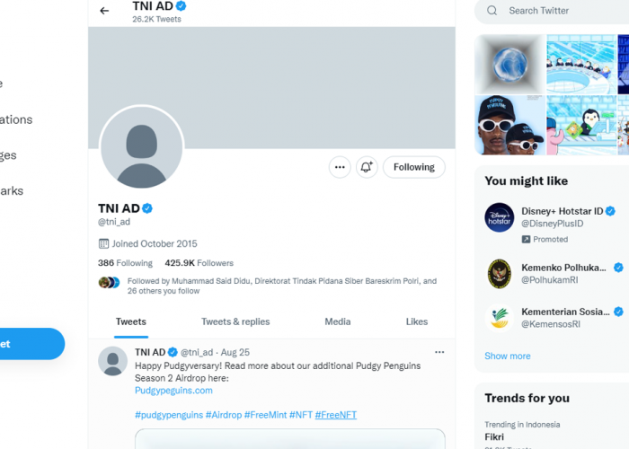 Akun Twitter Resmi TNI AD Dibajak. Ini Penyebabnya