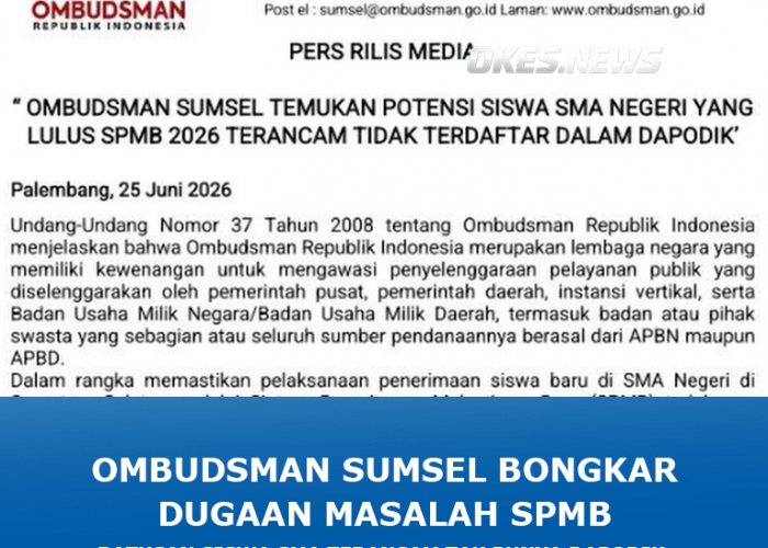 Ombudsman Sumsel Bongkar Dugaan Masalah SPMB, Ratusan Siswa SMA Terancam Tak Punya Dapodik