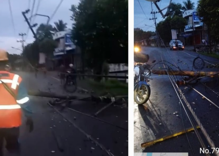Tiang Listrik Roboh Ditabrak Truk, PLN Baturaja Pulihkan Aliran Listrik