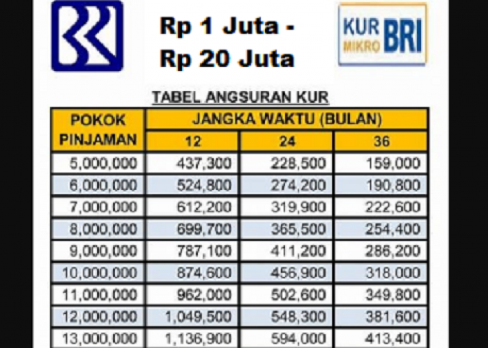 Tabel Pinjaman KUR BRI 2023 Mulai Rp1 Juta Hingga 20 Juta Untuk UMKM di Indonesia
