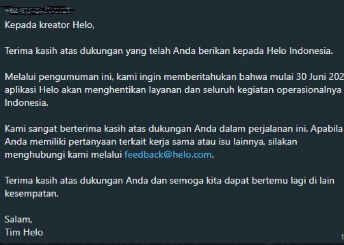 Kreator Kecewa!!! Aplikasi Helo Tutup di Indonesia 